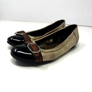 AGL Cap Toe Champagne Gold and Black Ballet Flats in Size‎ 7.5